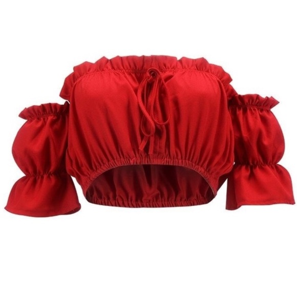 Boho festival Off shoulder Red crop top - Picture 5 of 6